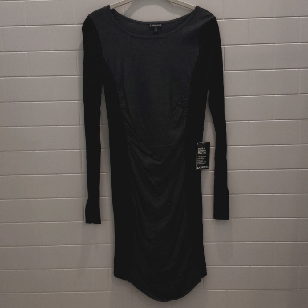 Express sweater dress size small gray and black color block new with tags